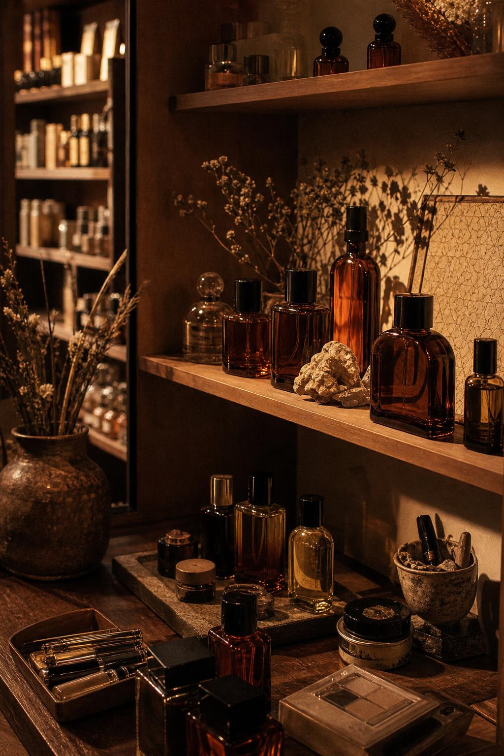 Profumi e candele sullo scaffale